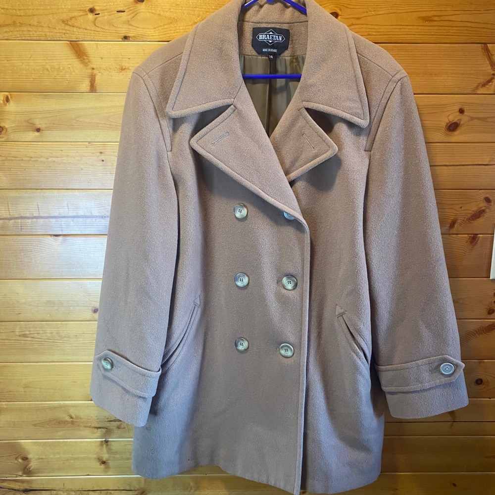 BRAETAN Womens Double Breasted Wool Blend Coat Camel‎ Size 14